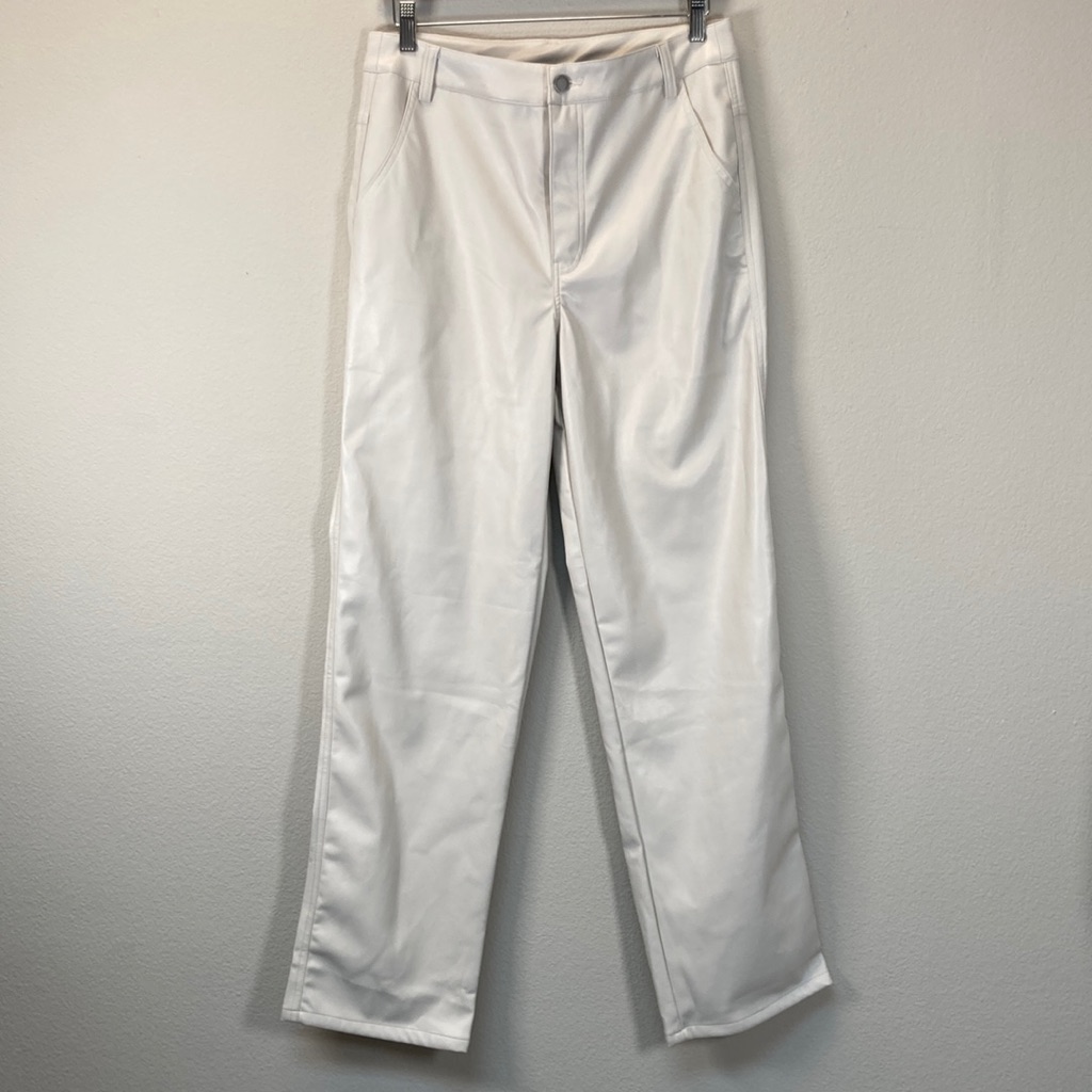 En Saison Cream “Lana” Vegan Leather Straight Leg Trousers, Sz L, New With Tags!